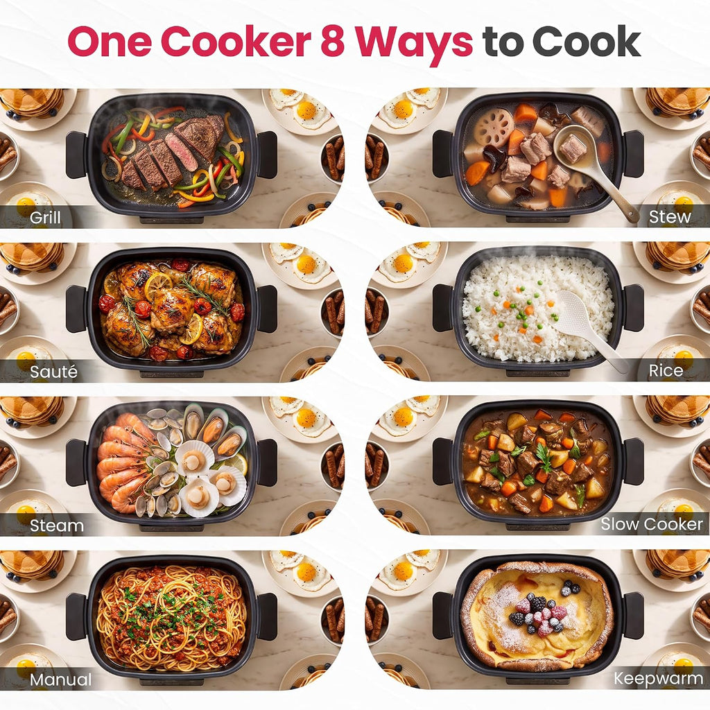 Sunvivi 8-in-1 Multi Cooker, 6.5QT Slow Cooker with Food Steamer