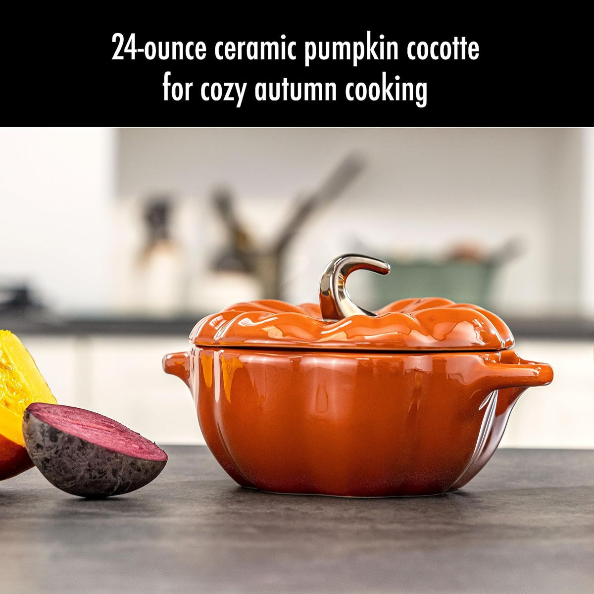 STAUB Ceramic 0.75-qt Petite Pumpkin, Oven & Stove Safe up to 572°F, Pumpkin Dish, Baking Candy Burnt Orange
