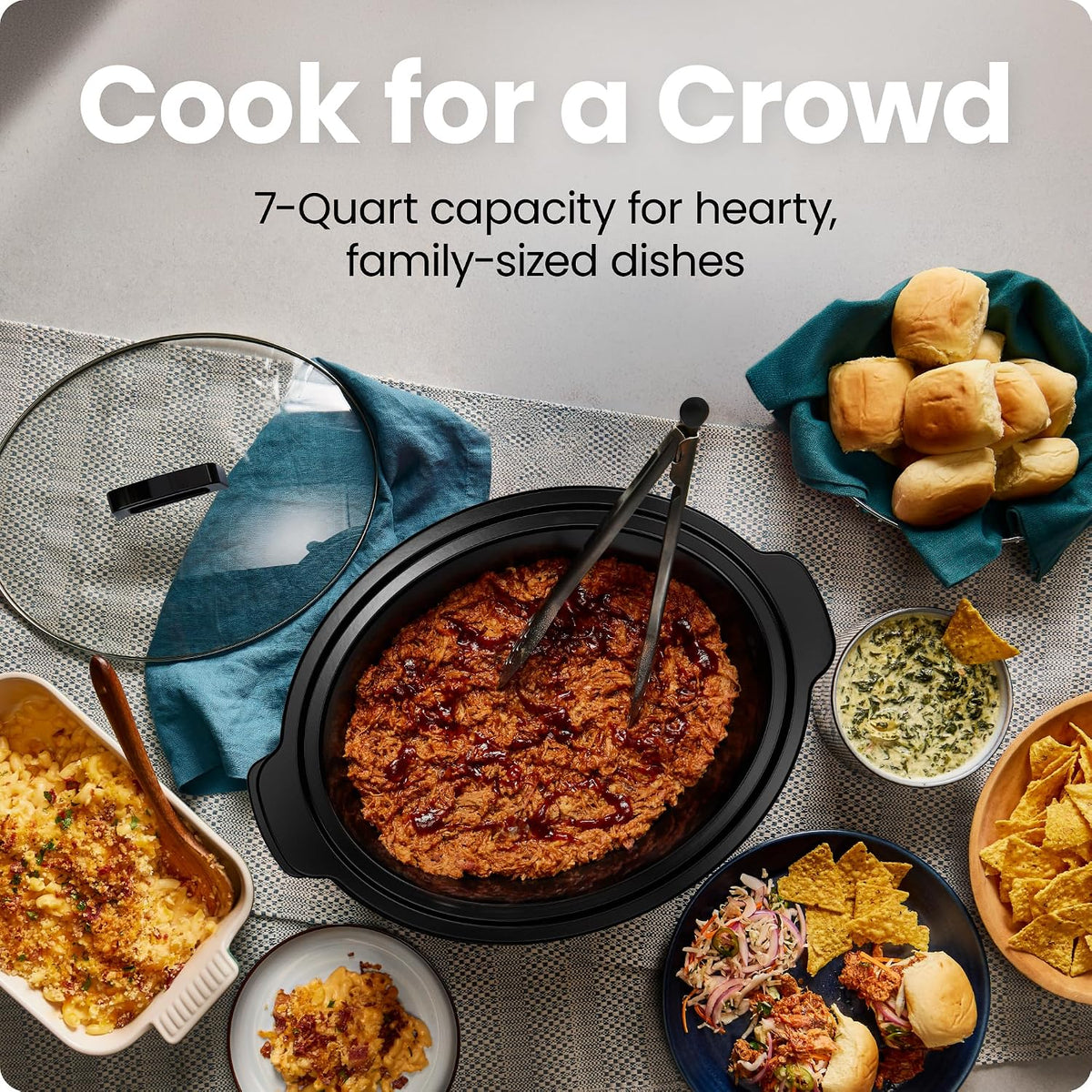 Chefman Slow Cooker 7 Quart, Large Family Size Programmable Digital Slow Cooker with 24-Hour Timer, Low, High & Warm Settings, Ceramic Crock, Tempered Glass Lid, Dishwasher-Safe, Stainless Steel