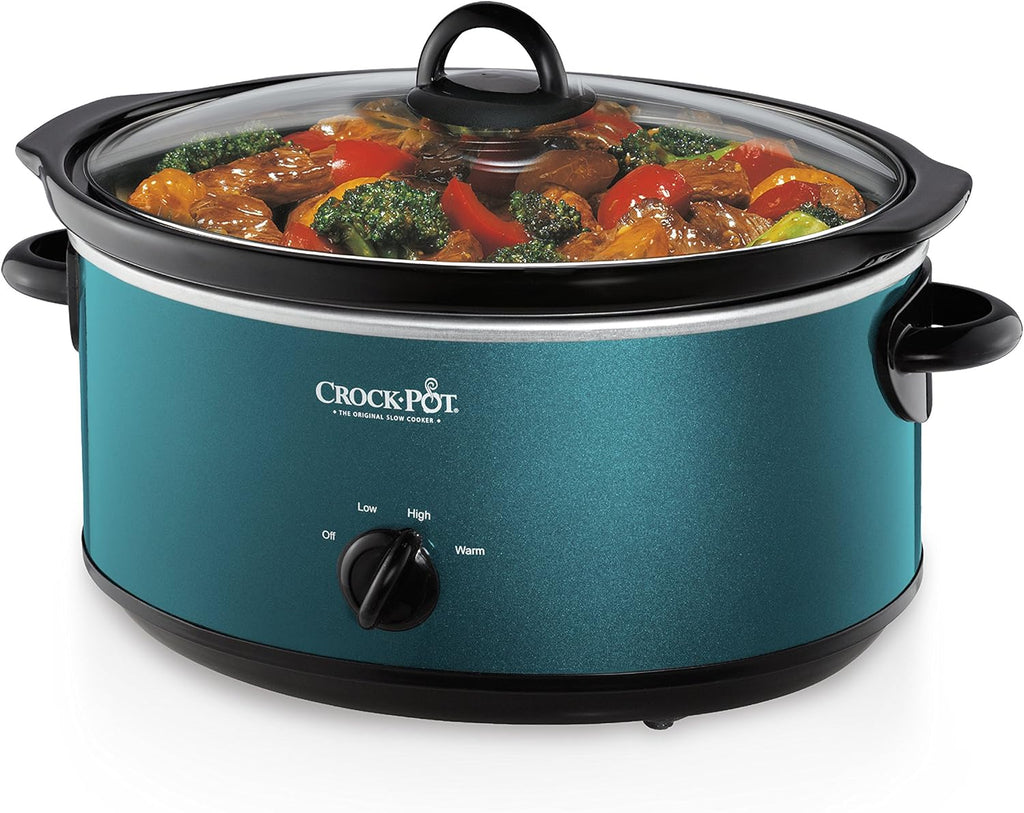 Crock-Pot 7-Quart Manual Slow Cooker, Family Size Serves 8+ People & Fits 6-lb Roast, Removable Stoneware with Warming Setting, Dishwasher Safe for Easy Cleanup, Turquoise