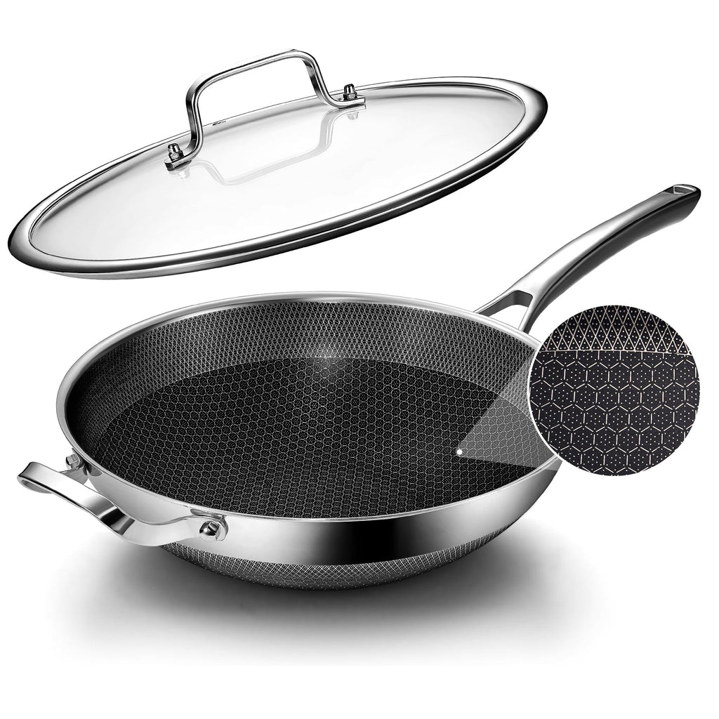Wok Pan,12 Inch Hybrid Wok with Lid